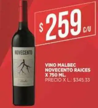 Supermercados DIA Vino Malbec Novecento Raices x 750ml oferta