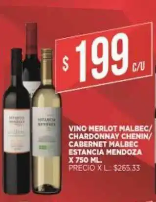 Supermercados DIA Vino Merlot Malbec Chardonnay Chenin Cabernet Malbec Estancia Mendoza x 750 ml oferta