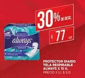 Supermercados DIA Protector Diario Tela Respirable Always x 15 u oferta