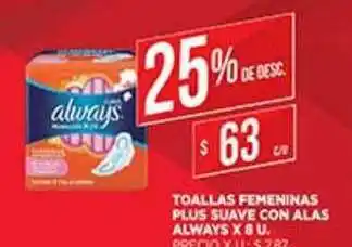 Supermercados DIA Toallas Femeninas Plus Suave Con Alas Always oferta
