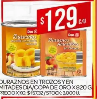 Supermercados DIA Duraznos En Trozos Y En Mitades Dia Copa De Oro oferta