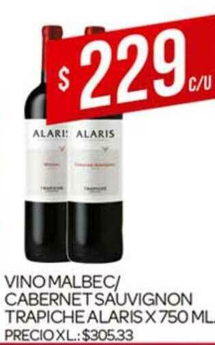 Supermercados DIA Vino Malbec Cabernet Sauvignon Trapiche Alaris x 750ml oferta
