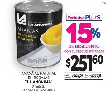 La Anonima Ananá Al Natural En Rodajas oferta