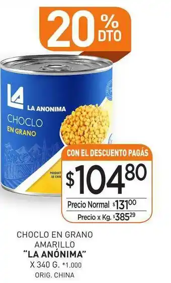 La Anonima Choclo En Grano Amarillo x 340 g oferta