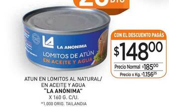 La Anonima Atun En Lomitos Al Natural En Aceite Y Agua oferta