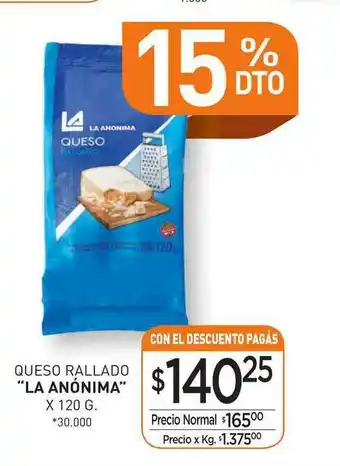 La Anonima Queso Rallado x 120 g oferta