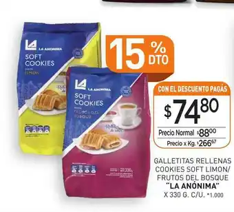 La Anonima Galletitas Rellenas Cookies Soft Limon Frutos Del Bosque oferta