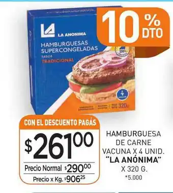 La Anonima La Anonima Hamburguesa De Carne Vacuna x 320 g oferta