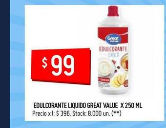 Walmart Edulcorante Liquido Great Value X 250 Ml oferta