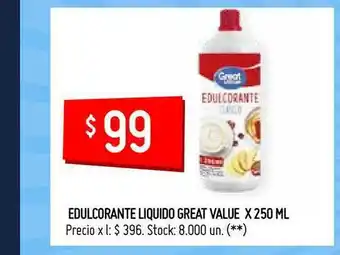 Changomas Edulcorante Liquido Great Value X 250 Nl oferta
