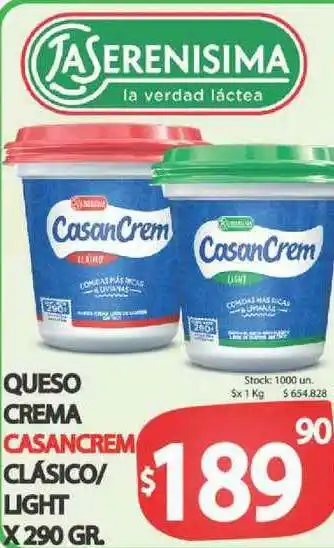 Supermercados Becerra Queso Crema Casancrem Clasico Light x 290 gr oferta