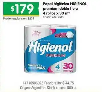 Jumbo Papel Higiénico Higienol Premium Doble Hoja 4 Rollos oferta