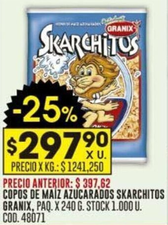 Coto COPOS DE MAÍZ AZUCARADOS SKARCHITOS GRANIX, PAQ. X 240 G. oferta