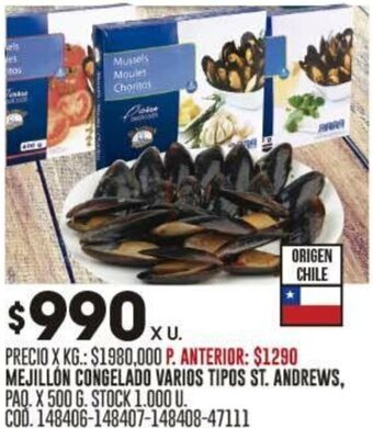 Coto MEJILLON CONGELADO VARIOS TIPOS ST. ANDREWS, PAQ. X 500 G. oferta