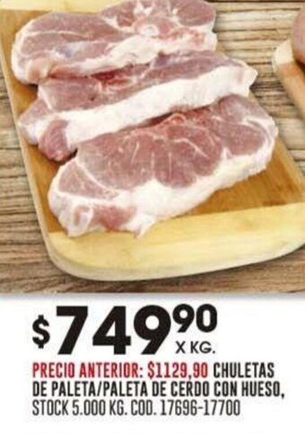 Coto CHULETAS DE PALETA/PALETA DE CERDO CON HUESO, STOCK 5.000 KG. COD. 17696-17700 oferta