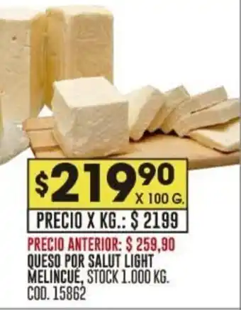 Coto QUESO POR SALUT LIGHT MELINCUE, STOCK 1.000 KG. COD. 15862 oferta