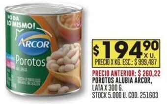 Coto POROTOS ALUBIA ARCOR, LATA X 300 G. oferta