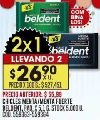 Coto CHICLES MENTA/MENTA FUERTE BELDENT, PAQ. X 5,1 G. STOCK 5.000 U. COD. 559363-559364 oferta