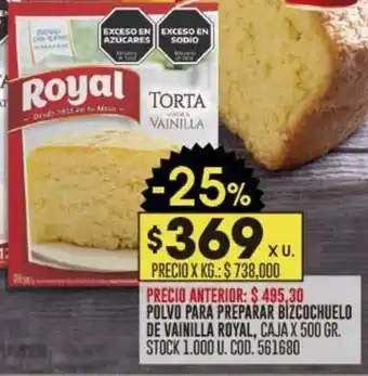 Coto POLVO PARA PREPARAR BIZCOCHUELO DE VAINILLA ROYAL, CAJA X 500 GR. STOCK 1.000 U. COD. 561680 oferta