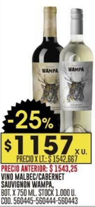 Coto VINO MALBEC/CABERNET SAUVIGNON WAMPA, BOT, X 750ML oferta
