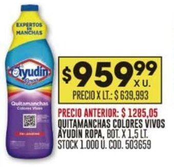 Coto QUITAMANCHAS COLORES VIVOS AYUDIN ROPA, BOT. X 1,5 LT. STOCK 1.000 U. COD. 503659 oferta