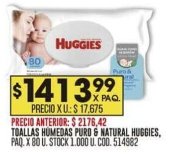 Coto TOALLAS HÚMEDAS PURO & NATURAL HUGGIES, PAQ. X 80 U. oferta