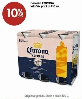 Disco Cerveza CORONA lata/six pack x 410 ml. oferta