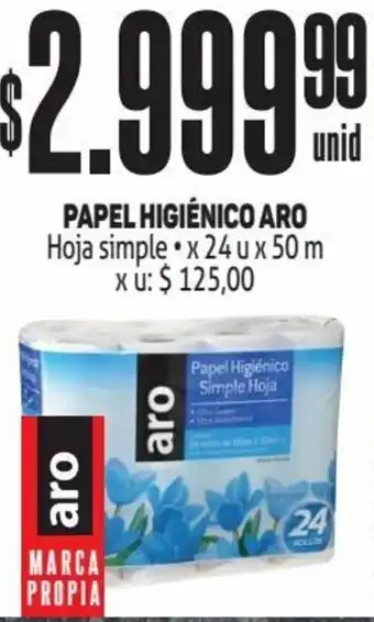 Makro PAPEL HIGIÉNICO ARO Hoja simple x 24 u x 50 m oferta