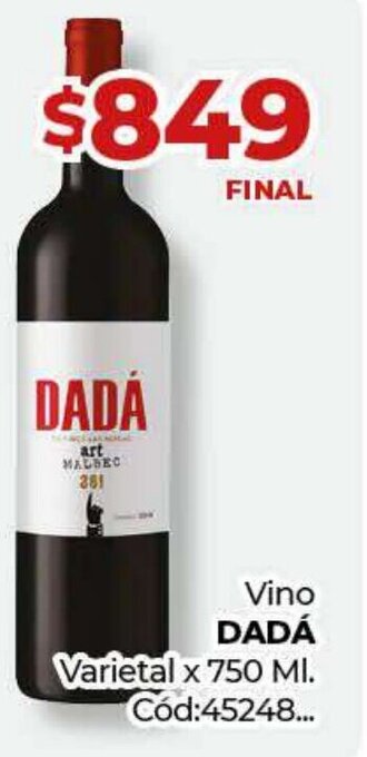 Diarco Vino DADÁ Varietal x 750 MI. Cód:45248... oferta