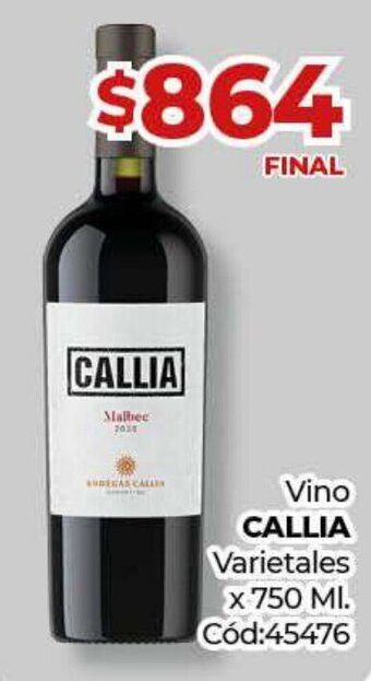 Diarco Vino CALLIA Varietales x 750ml oferta
