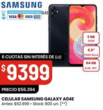 Changomas CELULAR SAMSUNG GALAXY A04E oferta