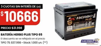 Changomas BATERÍA HERBO PLUS TIPO 65 oferta