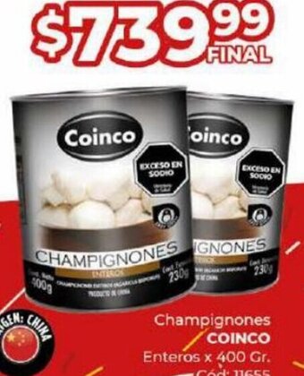 Diarco Champignones COINCO Enteros x 400 Gr. oferta