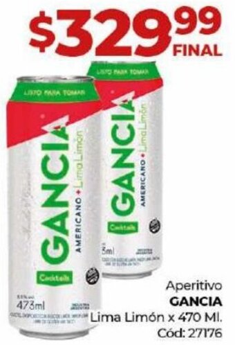 Diarco Aperitivo GANCIA Lima Limón x 470 MI. Cód: 27176 oferta