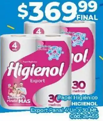 Diarco Papel Higiénico HIGIENOL Export Panal 4 Un x 30 Mt. oferta