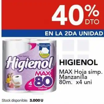 Nini Mayorista HIGIENOL MAX Hoja simp. Manzanilla 480 80m. x4 uni oferta
