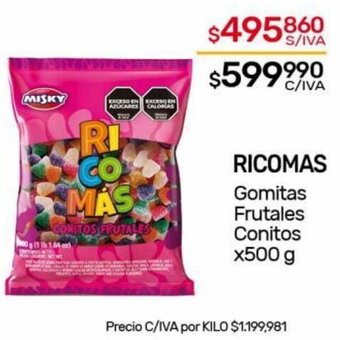 Nini Mayorista RICOMAS Gomitas Frutales Conitos x 500g oferta