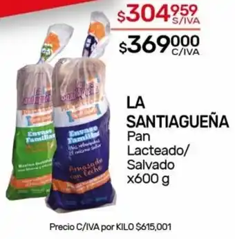 Nini Mayorista LA SANTIAGUEÑA Pan Lacteado/ Salvado x600 g oferta