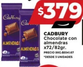 Supermayorista Vital CADBURY Chocolate con almendras X72/82gr. oferta