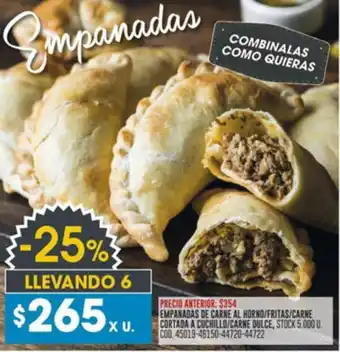 Coto EMPANADAS DE CARNE AL HORNO/FRITAS/CARNE CORTADA A CUCHILLO/CARNE DULCE, STOCK 5.000 U. oferta