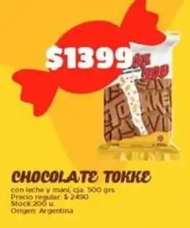Supermercados Vea CHOCOLATE TOKKE con leche y mani, cja 500 grs oferta