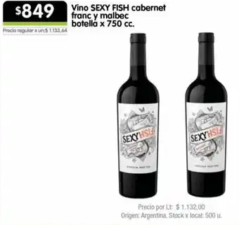Jumbo Vino SEXY FISH cabernet franc y malbec botellá x 750 cc. oferta