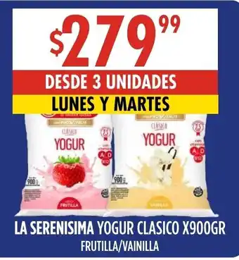 Maxi Ofertas LA SERENISIMA YOGUR CLASICO X900GR FRUTILLA/VAINILLA oferta