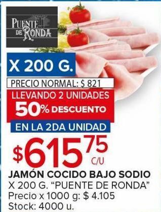 Carrefour Maxi Jamón cocido bajo sodio x 200g puente de ronda oferta