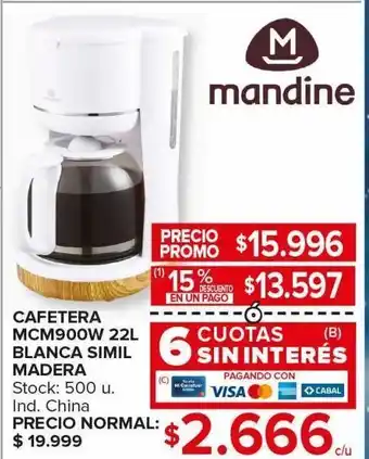 Carrefour Maxi Cafetera mandine 22l blanca simil madera oferta
