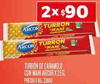 Supermercados DIA TURRÓN DE CARAMELO CON MANI ARCOR X25G oferta