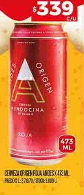 Supermercados DIA CERVEZA ORIGEN ROJA ANDESX 473 ML oferta