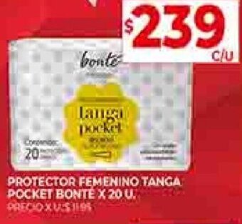 Supermercados DIA PROTECTOR FEMENINO TANGA POCKET BONTÉ X 20 U. oferta