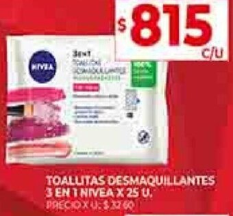 Supermercados DIA TOALLITAS DESMAQUILLANTES 3 EN 1 NIVEA X 25 U. oferta