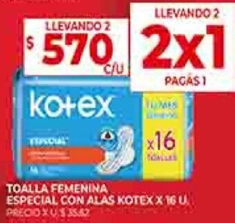 Supermercados DIA TOALLA FEMENINA ESPECIAL CON ALAS KOTEX X 16 U oferta
